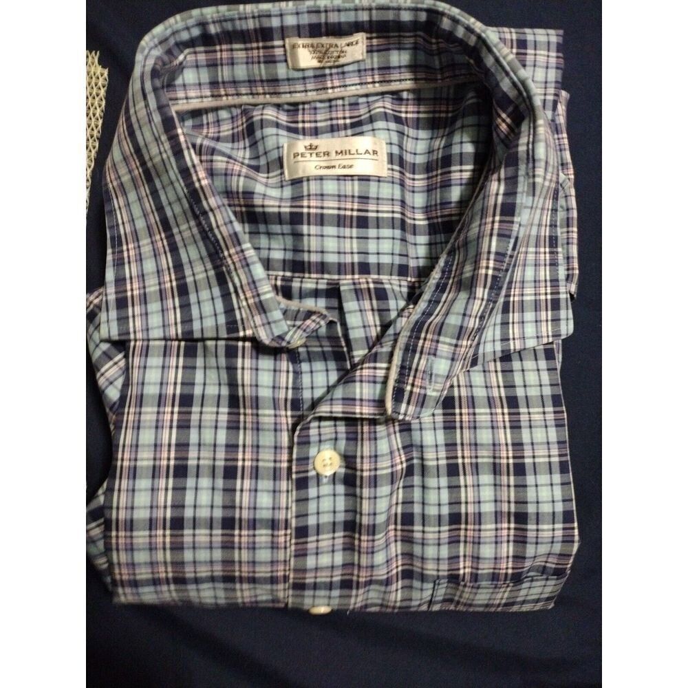 Peter Millar Mens Blue Plaid Long Sleeve Button Front Shirt XL 015 - Picture 4 of 4
